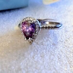 Purple Amethyst White Gold Pear-shaped Ring